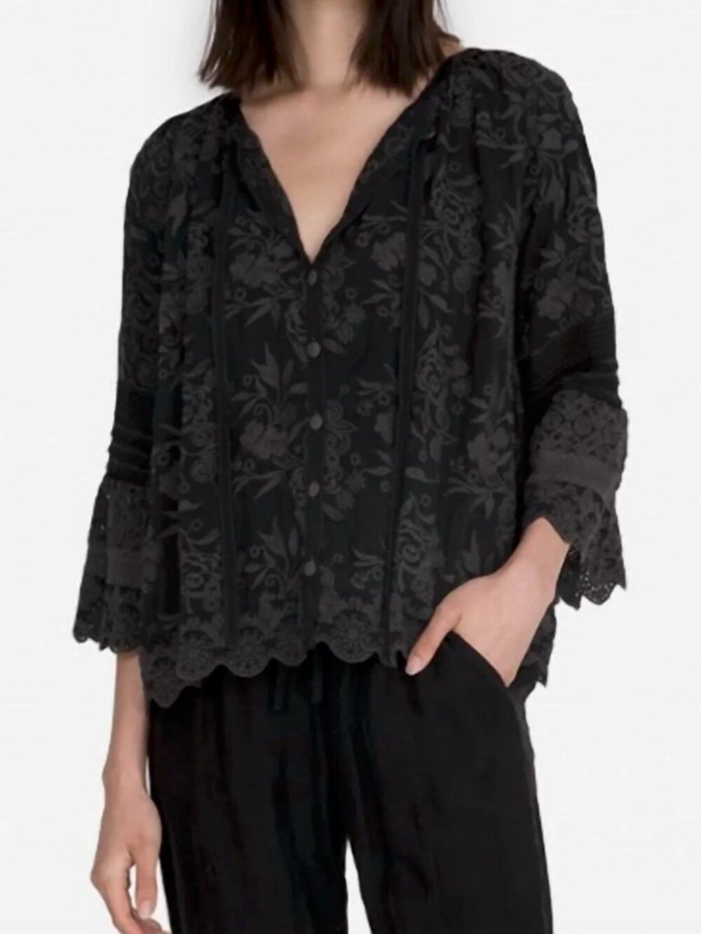 Johnny Was Tora Floral Embroidered Blouse